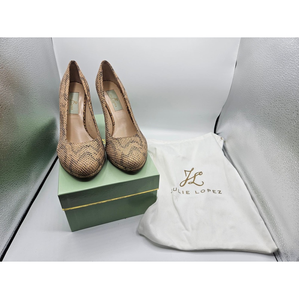 Julie Lopez Women's Nude Python Heels Size 8.5‎ B Leather Made in Italy